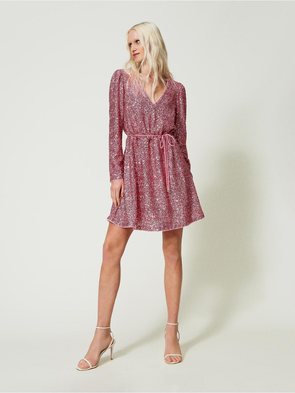 Twinset Milano 🌸Pink Sequin Long Sleeve Mini Dress - Picture 6 of 11